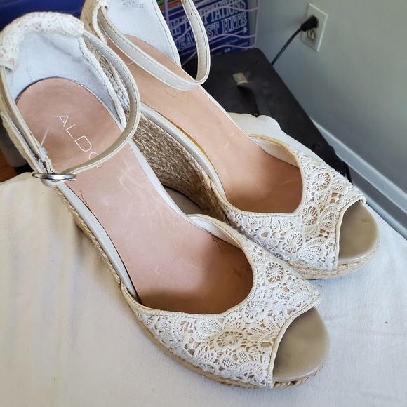Aldo white and cream crocheted wedges CUT SMALL - Picture 2 of 4